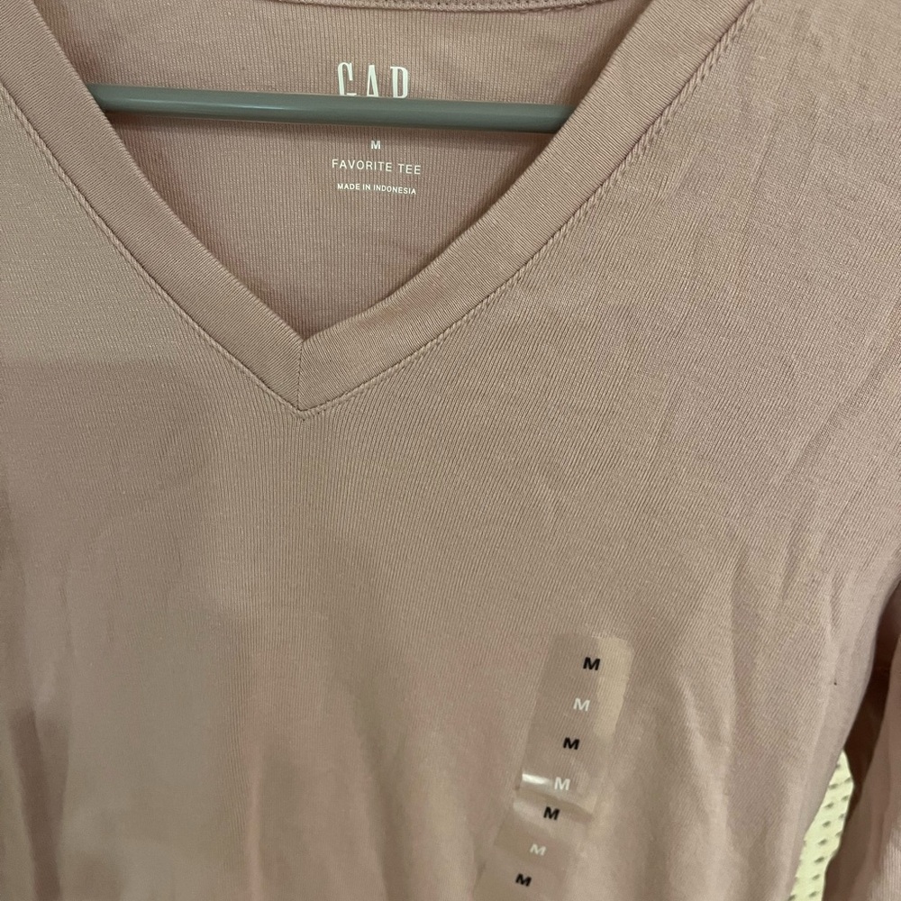 GAP Tan Fitted V-Neck Long Sleeve T-Shirt